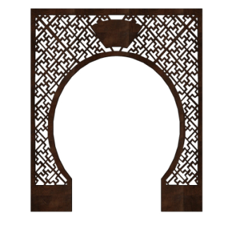 中式月亮门隔断su模型