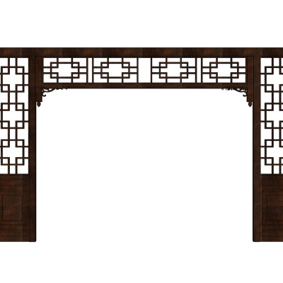 中式实木隔断su模型