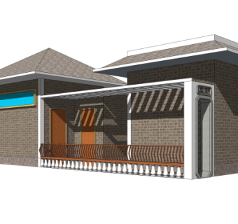 新中式公共厕所外观su模型