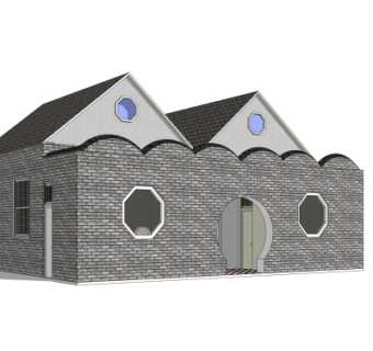 新中式公共厕所外观su模型