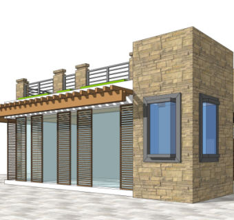 新中式公共厕所外观su模型