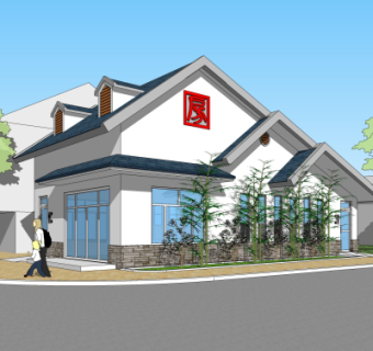 新中式公共厕所外观su模型