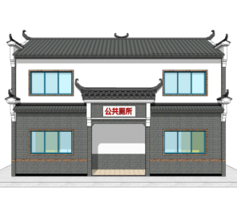 中式公共厕所外观su模型