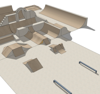 现代滑板训练场su模型