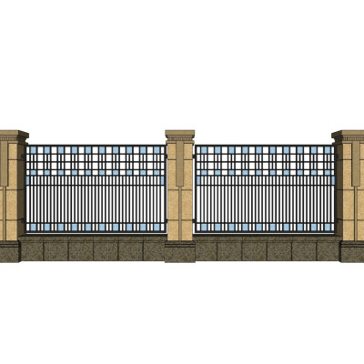 欧式围墙铁艺围栏su模型