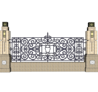 欧式围墙铁艺围栏su模型