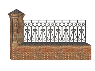 欧式围墙铁艺围栏su模型