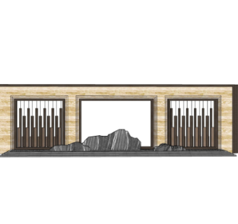 新中式景观墙su模型