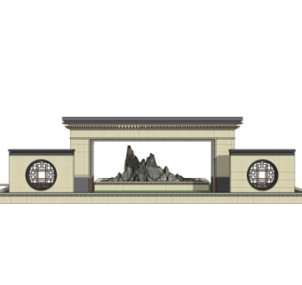 新中式景观墙su模型