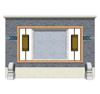 新中式景观墙su模型