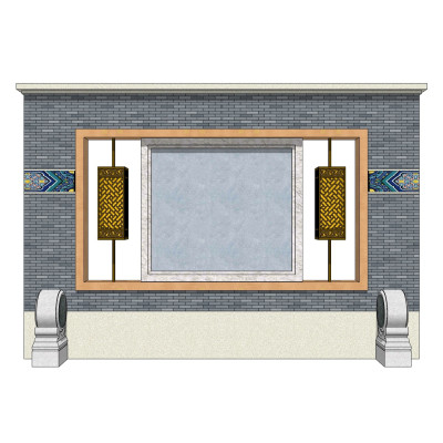 新中式景观墙su模型
