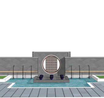 新中式景观墙su模型