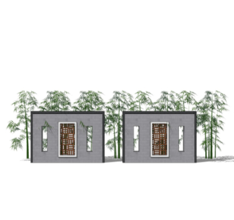 中式景观墙su模型