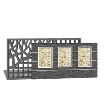 中式景观墙su模型