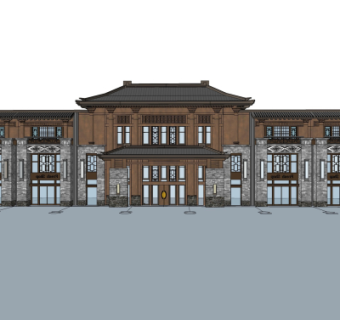 中式酒店客栈su模型