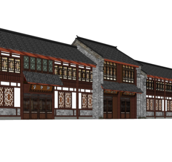 中式沿街商业建筑su模型