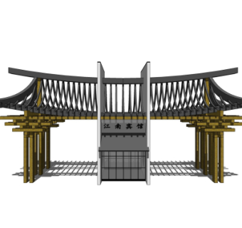新中式宾馆入户门su模型
