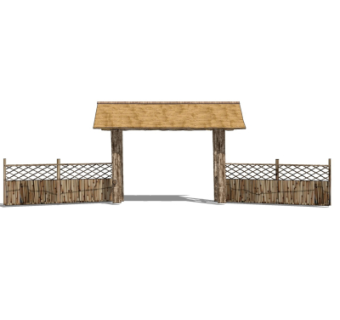 中式农家乐大门牌坊入户门su模型