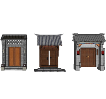 中式入户门su模型