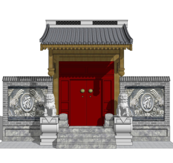 中式庭院入户门su模型