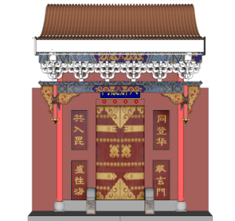 中式庭院入户门su模型
