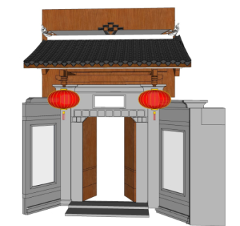 中式庭院入户门su模型