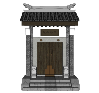 中式庭院入户门su模型