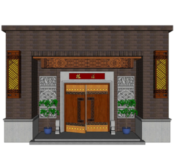 中式庭院入户门su模型