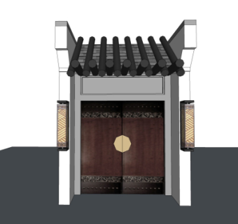 中式庭院入户门su模型