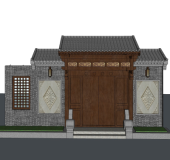 中式庭院入户门su模型