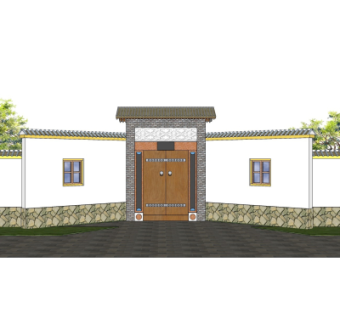 中式庭院入户门su模型