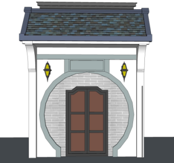 中式入户门su模型