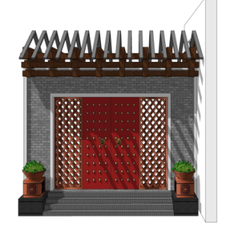 中式入户门su模型