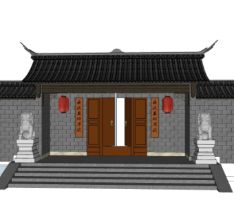 中式庭院入户门su模型