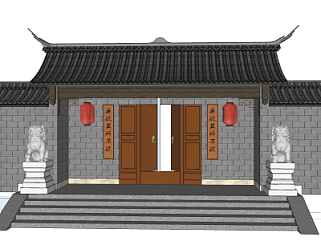 中式庭院入户门su模型