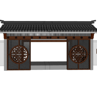 中式庭院入户门su模型
