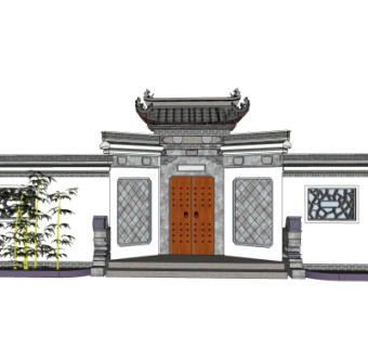 中式庭院入户门su模型