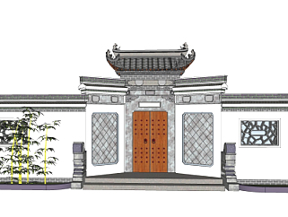 中式庭院入户门su模型