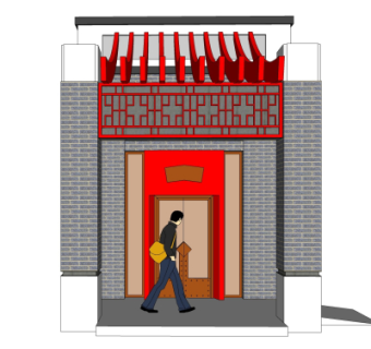 新中式入户门su模型