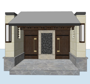 新中式入户门su模型