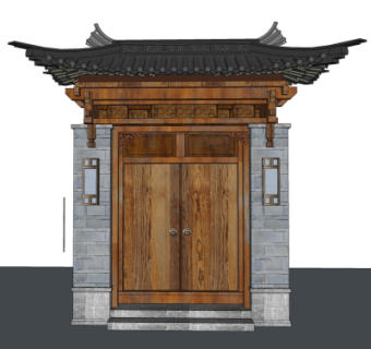 中式入户门su模型