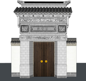 中式牌坊入户门su模型