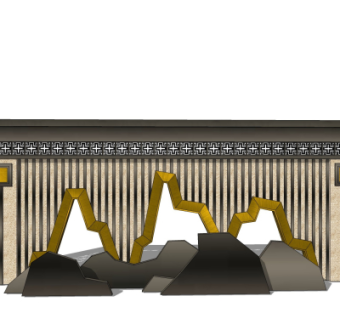 新中式景观墙su模型