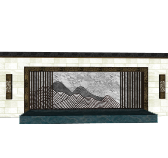 中式景观墙su模型