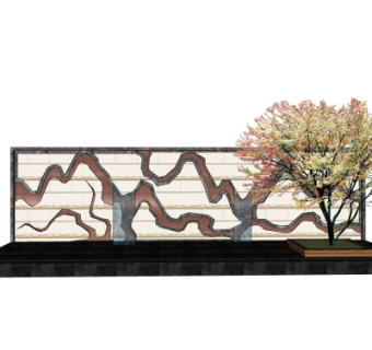 中式景观墙su模型