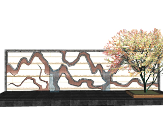 中式景观墙su模型