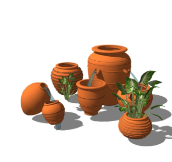 现代陶罐流水小品su模型