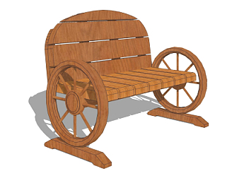 中式车轮公用椅su模型