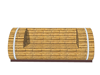 现代竹编户外长椅su模型