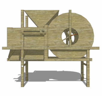 中式实木农具谷风车su模型